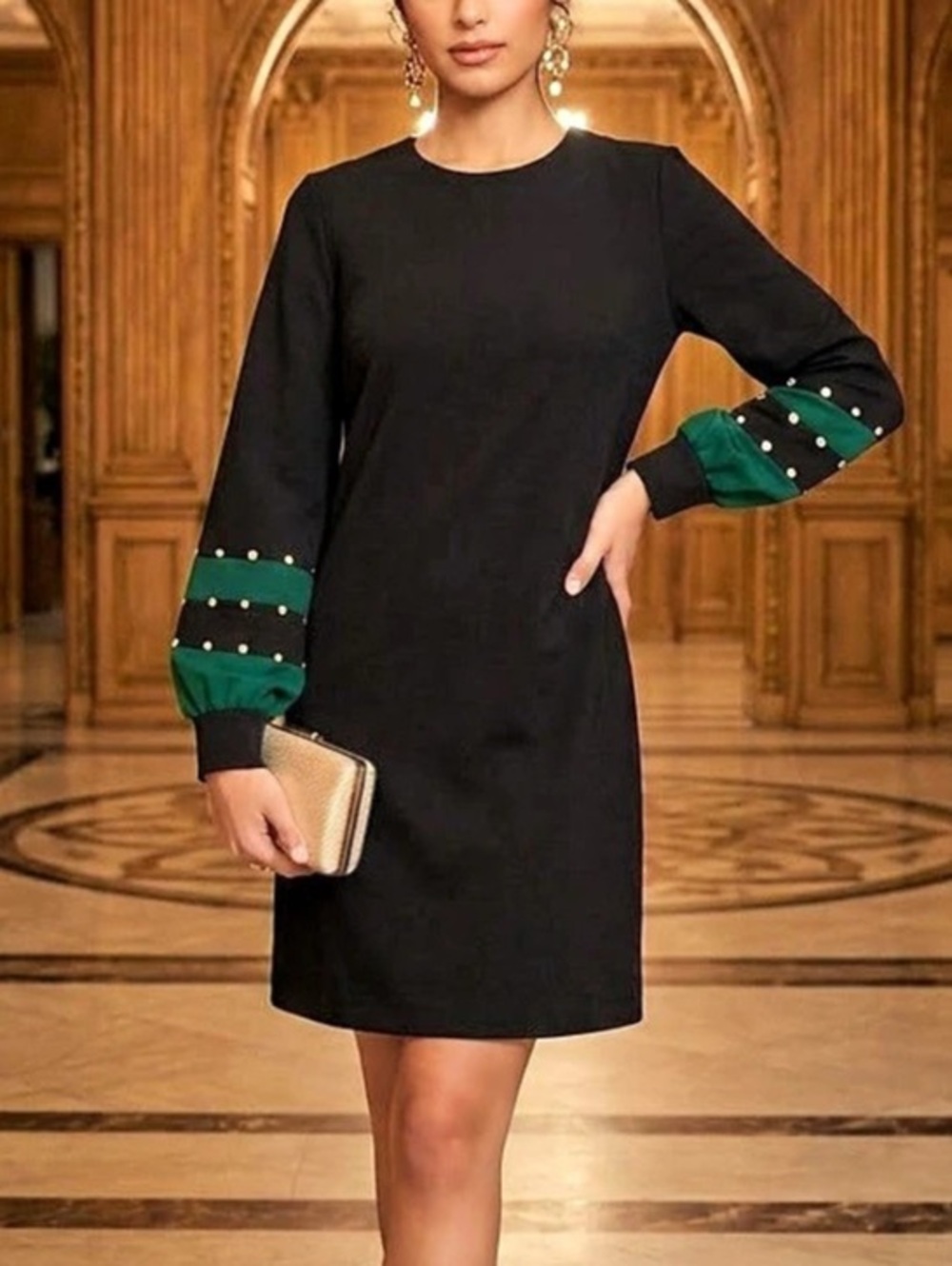 Tory Burch Color Block Mini Dress in Black & Green size medium (6)